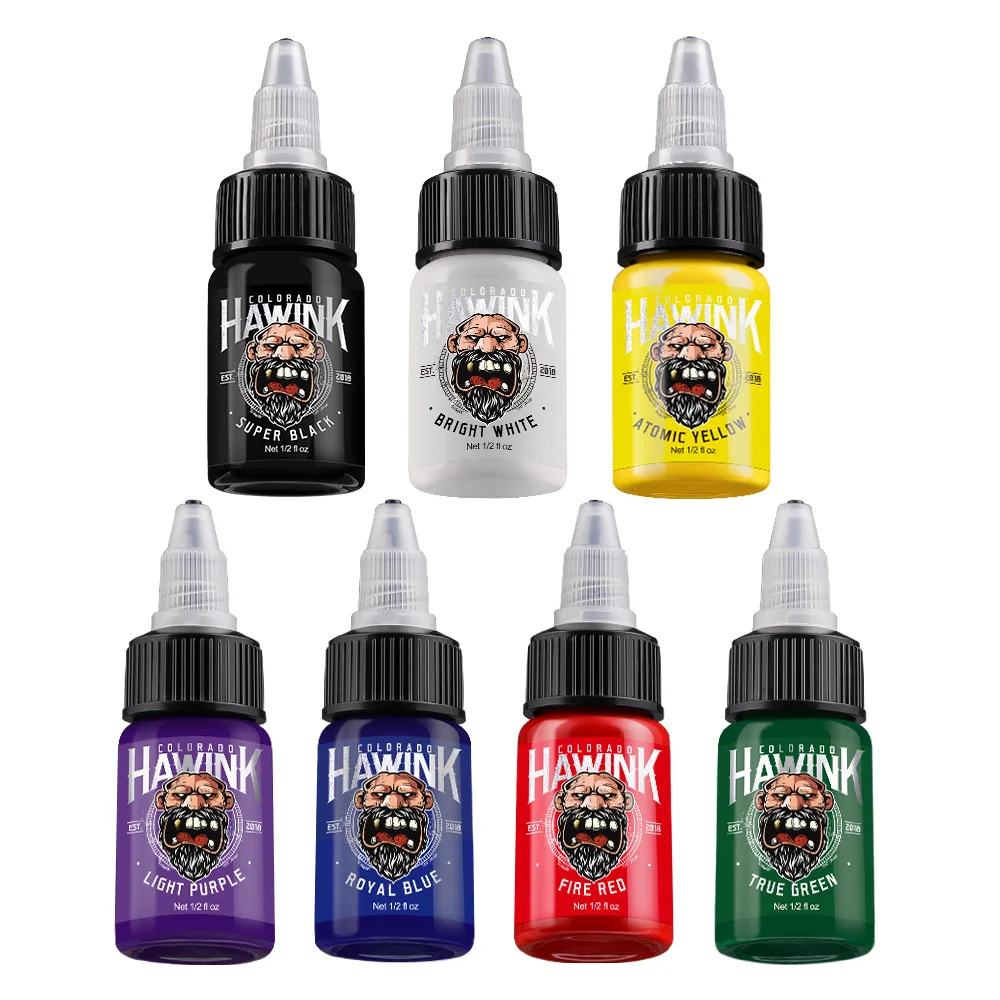 HAWINK Professional 14 Colors 15ml (1/2 oz) Tattoo Ink Permanent Makeup USA Import Tattoo Ink Permanent Pigment