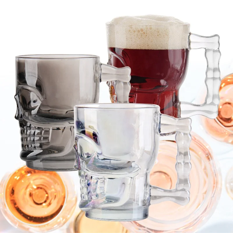 South America creative Skeleton Shape Glass Water Drinking Beer Mug Glass Cup with Customized Color for Bar Home Wine Glassware