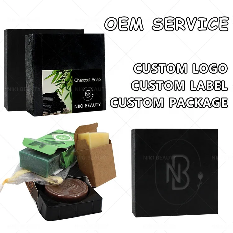 Private Label All Natural Organic Handmade Bar Brightening Whitening Body Black Bamboo Charcoal Soap For Skin Whitening