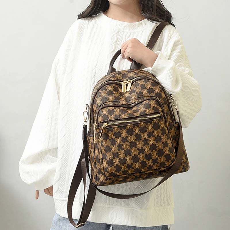 Latest Design Vintage PU Leather Waterproof Ladies Large Capacity Outdoor Travel Fancy Backpack