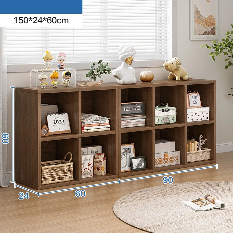 Wooden Bookcase Partition Wall Cabinet Separation Bookshelf with Open Cubbies Free Standing Storage Unit Storage Cabinet