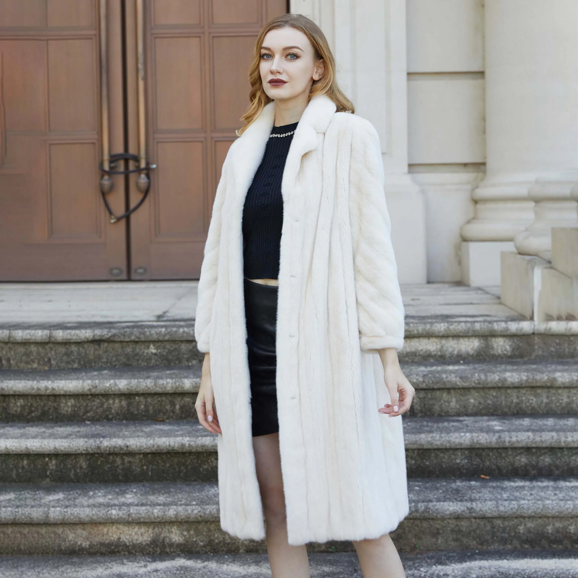 Luxury Design Womens Warm Winter Genuine Real Mink Fur Coat