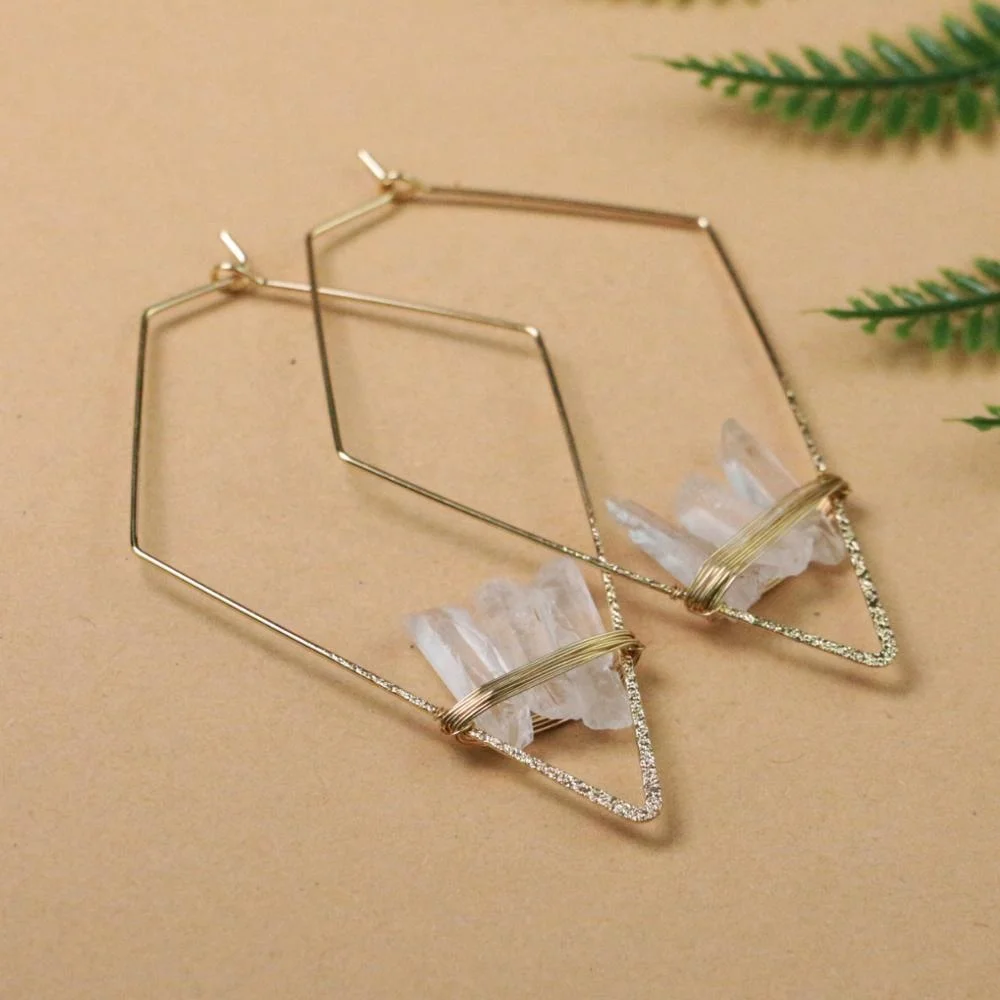 LS-A223 fashion design natural crystal quartz wire wrap earring with gold plated drop earrings  wholesale jewelry