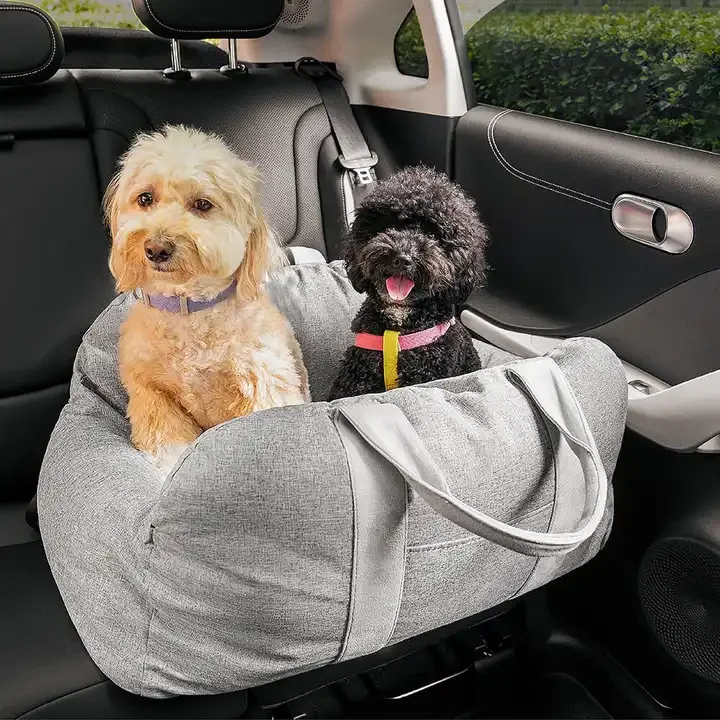 Portable Small Pet Car Seat Pet Booster Seat Dog Bed Travel Safety Car Carrier with Side Pocket Storage Removable Washable
