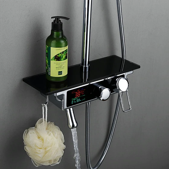 
Wholesale european electric black color digital display bathroom shower faucet system 