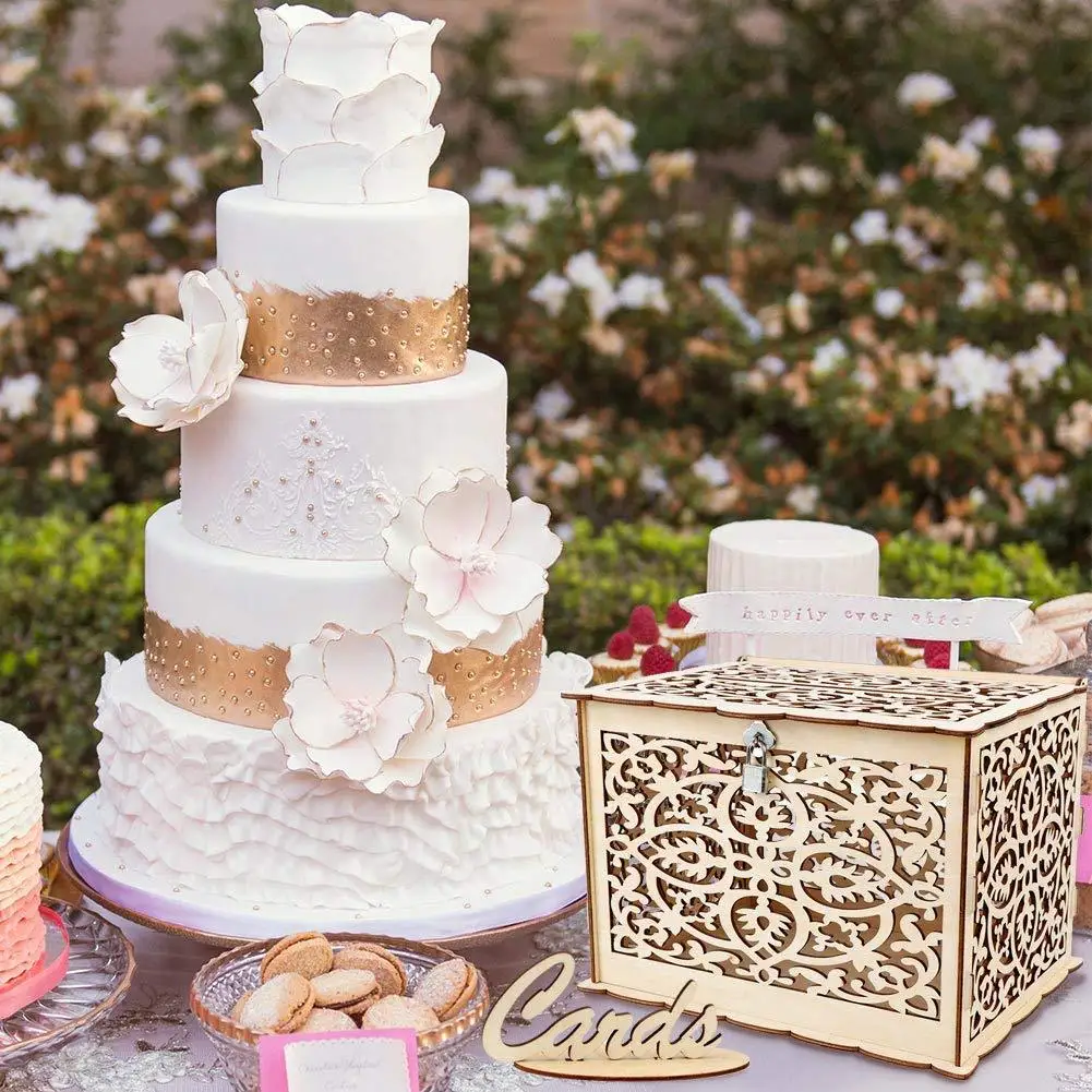 christmas deer wooden wedding card box hollow box with lock for card sign and gift card