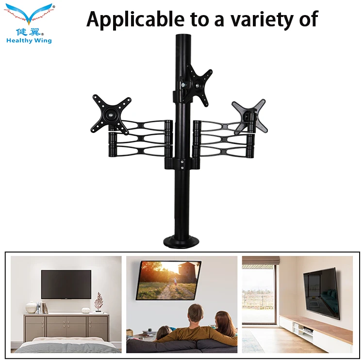 Triple Monitor Mount Desk Stand  Height Adjustable Arms for Three 14'-29' VESA Screens