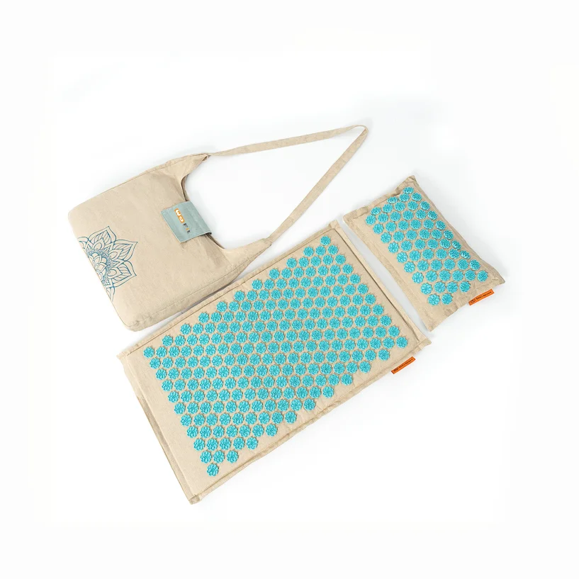 Eco Friendly Natural Organic Linen Spikes Yoga Massage Acupressure Mat And Pillow Set