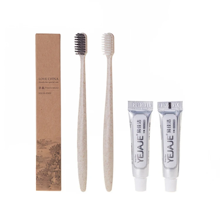 Custom Disposable Hotel Amenities Dental Kit Hotel Wheat Straw Toothbrush With Toothpaste