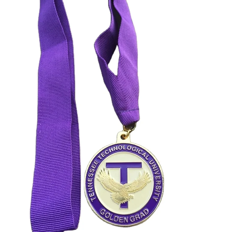  3D Custom Orden Award Medal Marathon Game Metal Medallion Lion Club With Purple