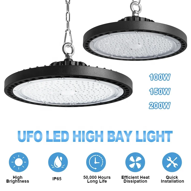 Drop Shipping 100W 150W 200W Led UFO High Bay light, BulkHead Industrial LED Highbay Light