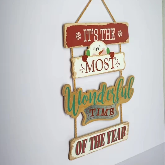 Wood Wall Sign Decor Hanging Density Board Christmas Braided Rope Wall Hanging Christmas Sign Wall Plaque Decoration
