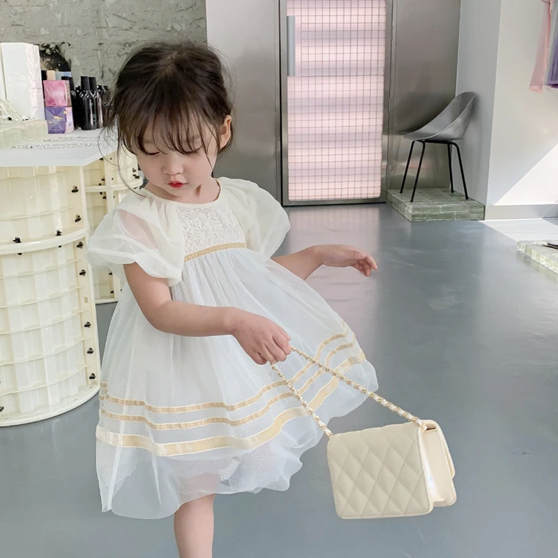 High-end Brand Wholesale Supplier Kids Dresses for Girls Birthday Breathable Puff Sleeves Baby Dress Summer Short Sleeve Casual