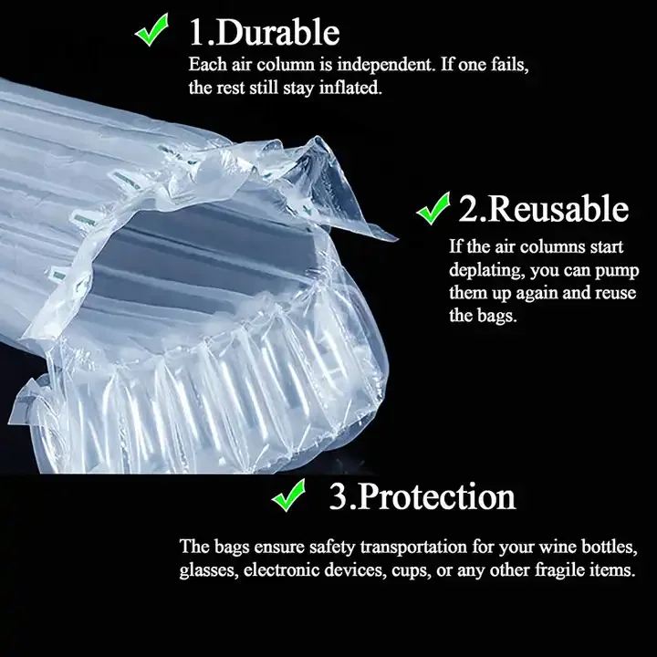 Pe Wine Bottle Bubble Bags Air Packing Inflatable Air Wrap Pack Plastic Column Bag