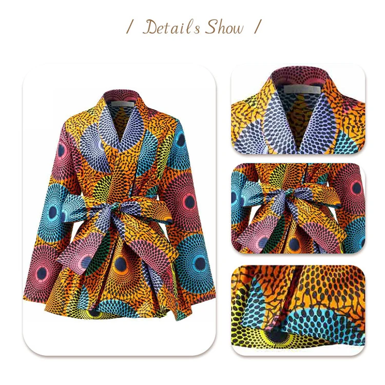 Top Selling African Style Shirts Kitenge Design Women Tops with Sash Blouses & Tops Casual Printed Spring OEM Service Plus Size