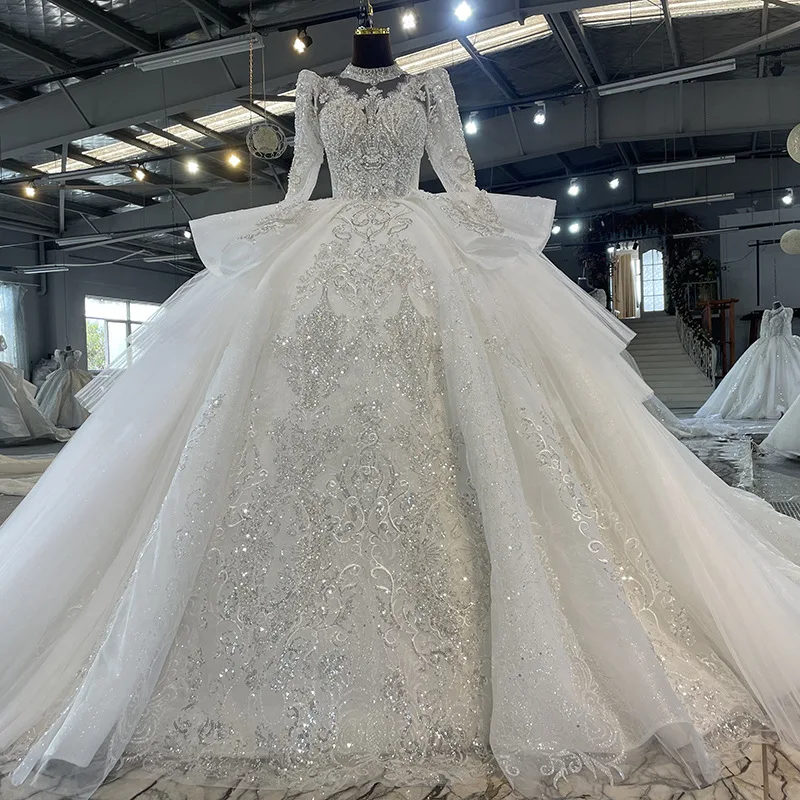 SUNNY Royal Style Girl Luxury Heavy Industry Long Train Wedding Dress