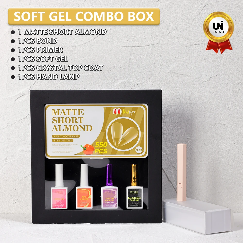 Unigel Wholesale Press On Nail Gel Glue Low MOQ Super Adhesive Tips Soft Gel Polish Set Combo Box