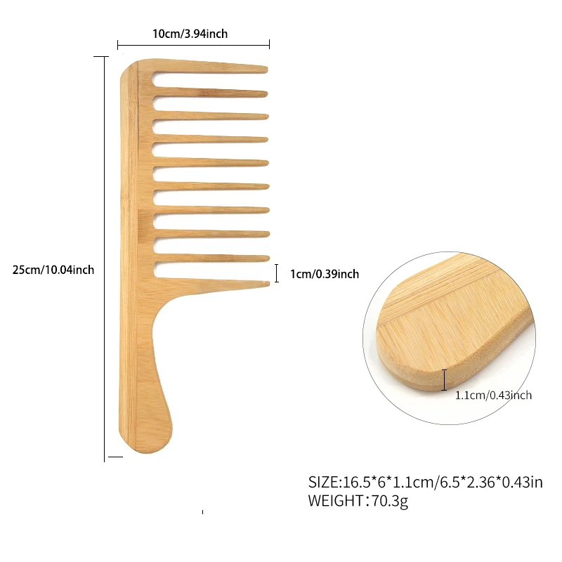 Hot Selling Wholesale Customized Logo Wood Bamboo Eco-friendly Wide Tooth Comb