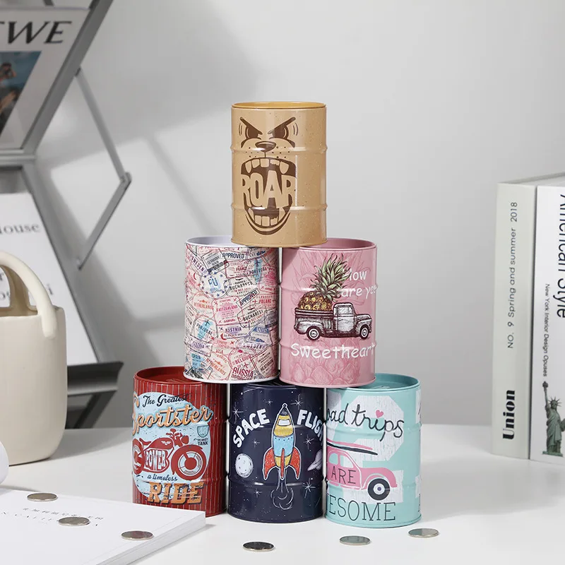 Wholesale Creative Hip-Hop Style Metal Piggy Bank Children Piggy Bank Round Tin Money Box Saving