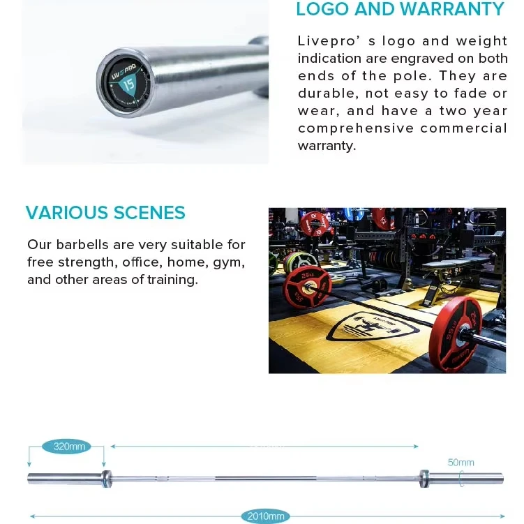 LIVEPRO Fitness Equipment Training Competition Gym Power Weightlifting 15kg Barbell Bar