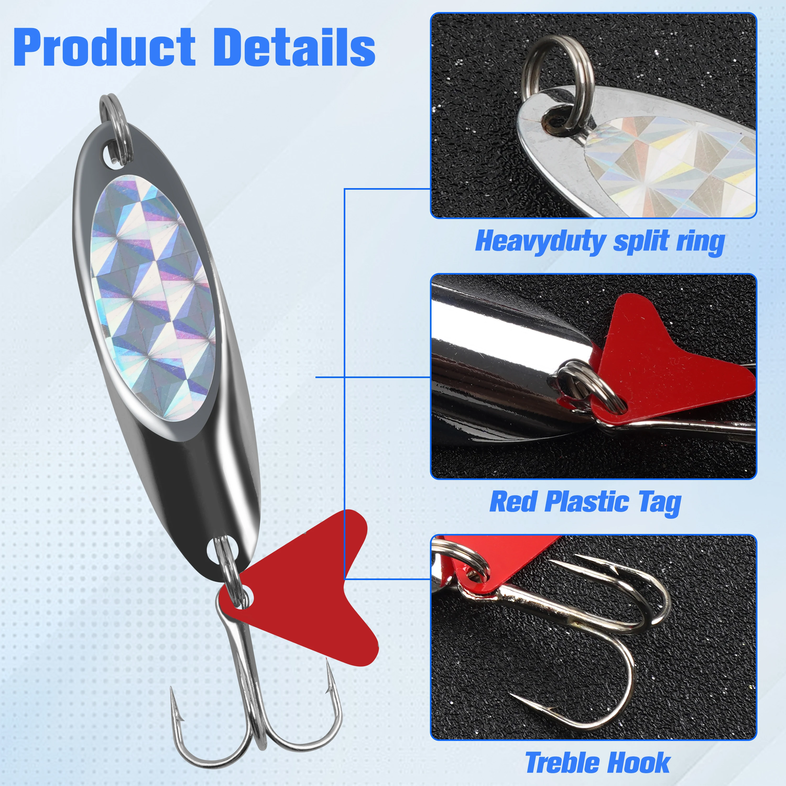 Casting Fishing Spoons Lures Saltwater Jigging Spoons Fishing Tackle Bait with Treble Hooks for Salmon Bass