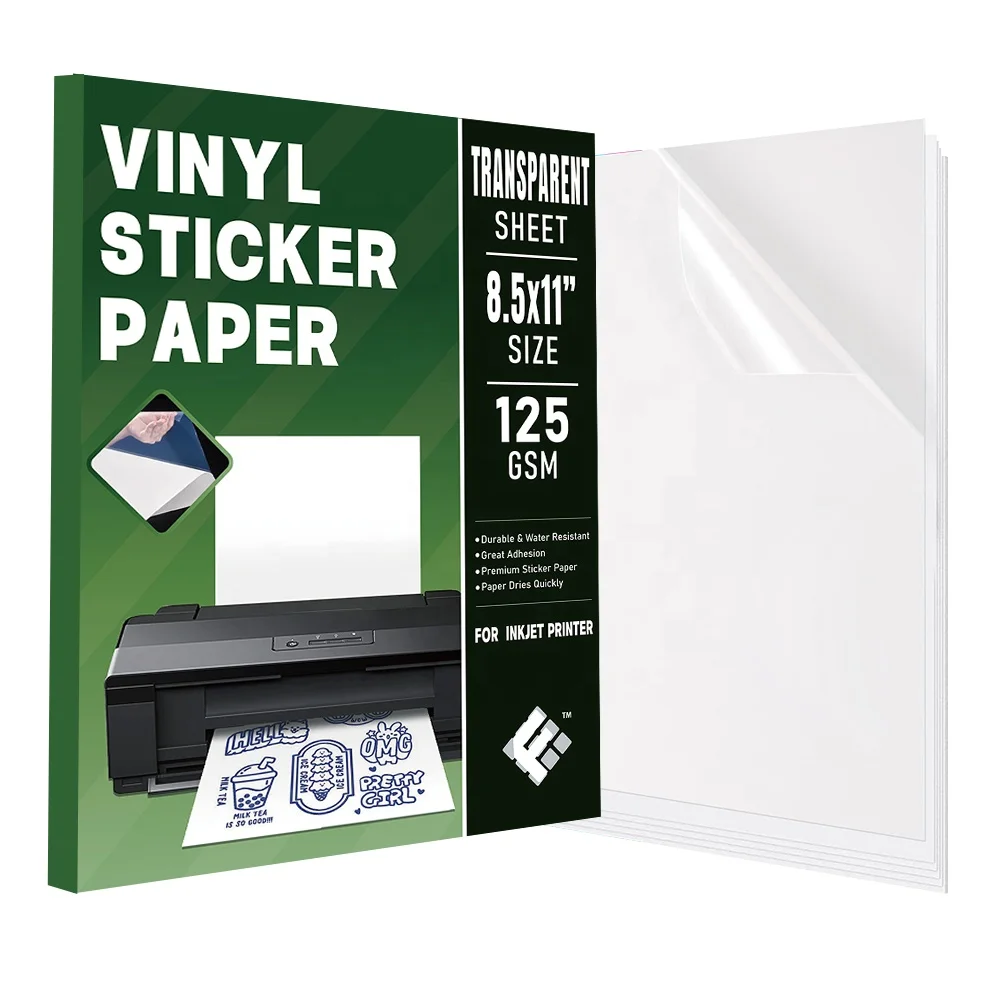New Arrival Fan Yi Clear Vinyle Printable Vinyl Matte Transparent For Kids Printer Paper Custom Kiss Cut Sticker Sheets