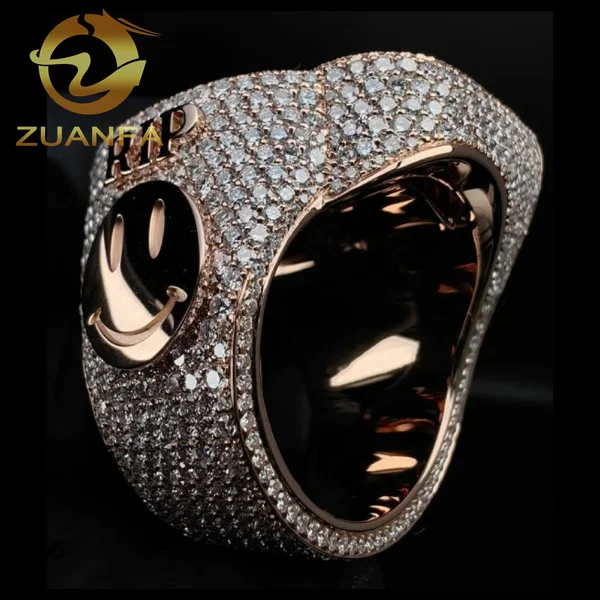 3D Logo Custom Men Diamond Ring Hand setting Moissanite Diamond Cuban Rings 925 Sterling Silver hip hop Ring Super Shine