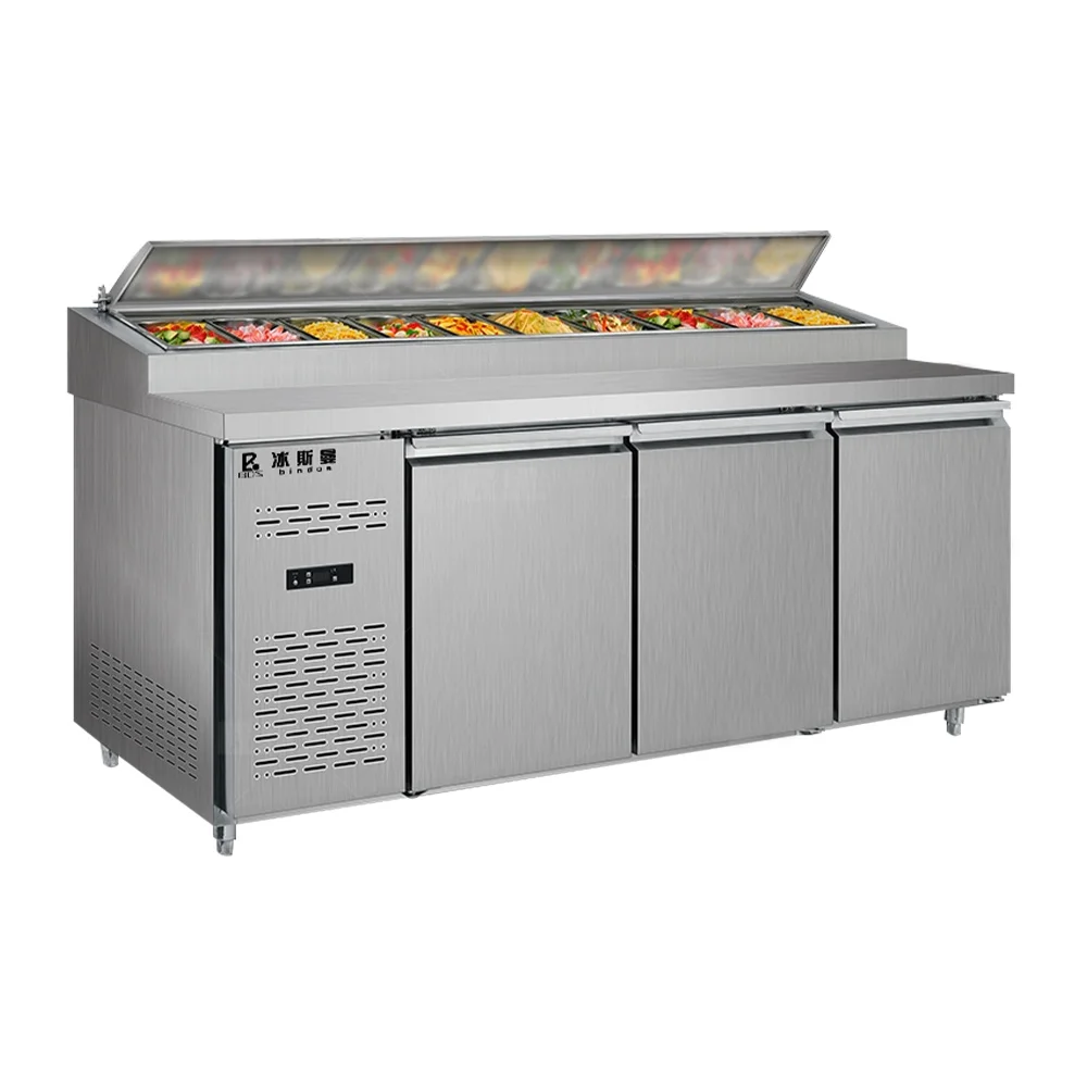 Bindos Commercial Stainless Steel Kitchen Equipment Pizza Refrigerator Countertop Fridge Cuisine Working Table Workbench
