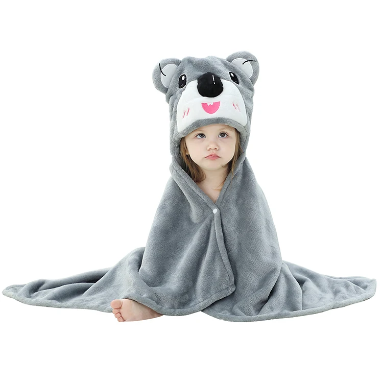 Michley Coral Fleece Koala Head Animal 3D Soft Hooded Newborn Baby Cartoon Blanket