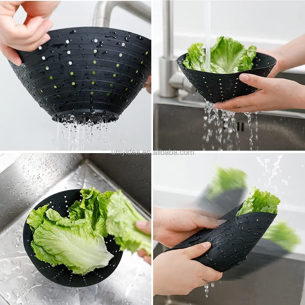 2022 SQUEEZABLE Silicone Food Strainer Collapsible Colander,Portable Veggies Fruits Drainer Steam Basket Pasta Sieve Travel
