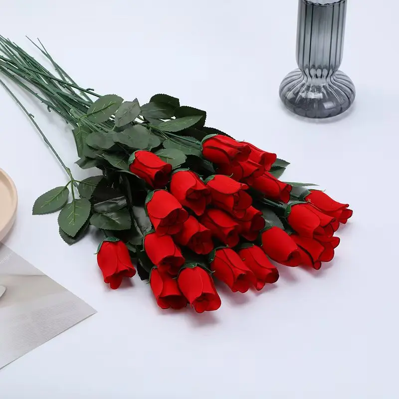 High Quality Custom Red White Single Velvet Rose Real Touch Decorative Flower Stems Graduation Christmas Factory Bulk Wholesale