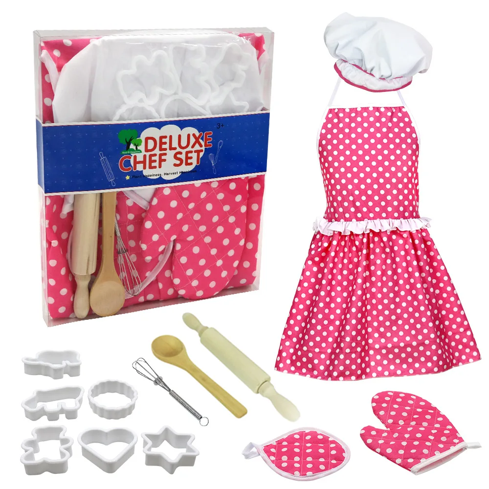 2020 manufacturer kids cooking and baking kitchen apron set toys playful chef for gifts