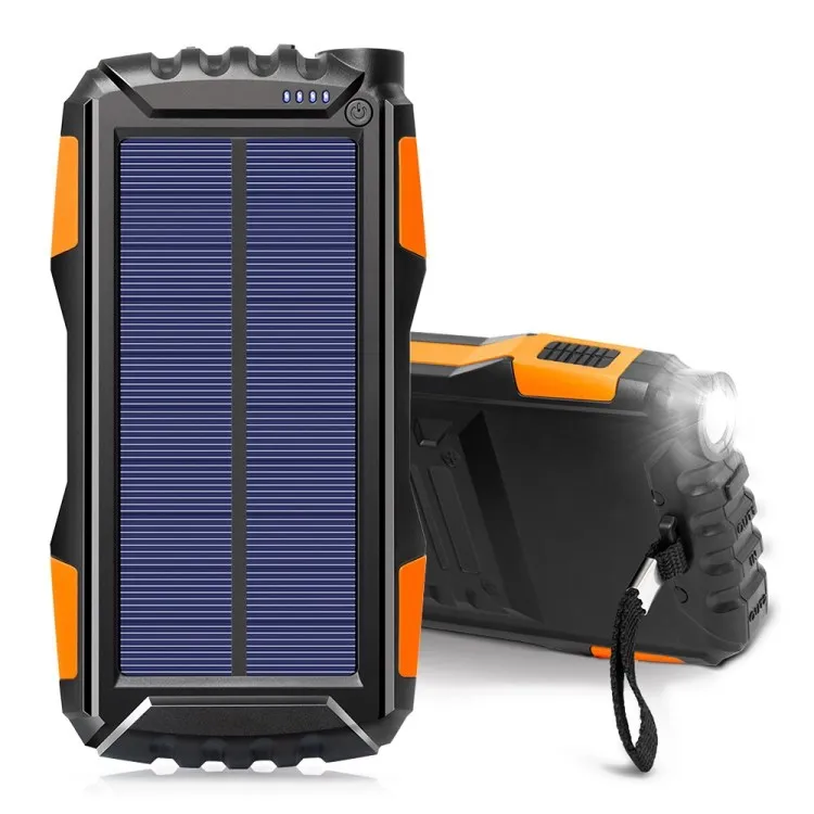 Outdoor Solar Power Bank 20000mAh Camping Portable Charger External Battery Pack with LED Flashlight