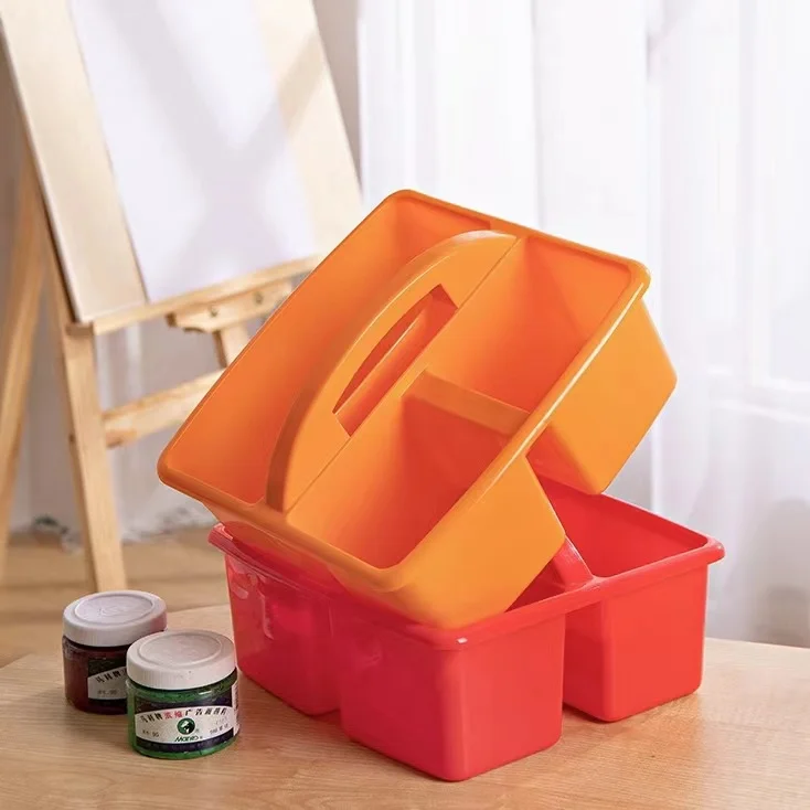 pp plastic portable compartment storage basket early education kindergarten classroom tool paint brush plastic storage basket