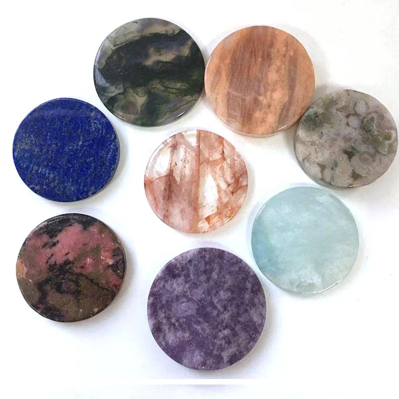 Hot Sale high quality circular shape flower agate  crystal wafer crystal slab for healing