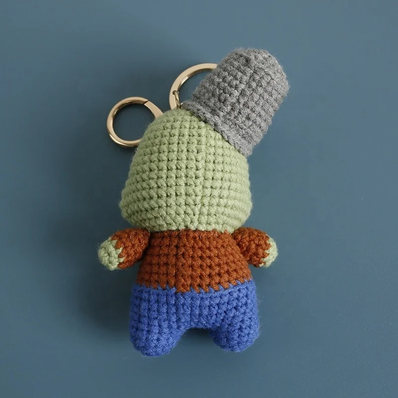 Cartoon Little Zombie Doll Handmade Woven Knitting Yarn Keychain Wool Thread Hook Weaving Crochet Doll Decoration Creative Gifts