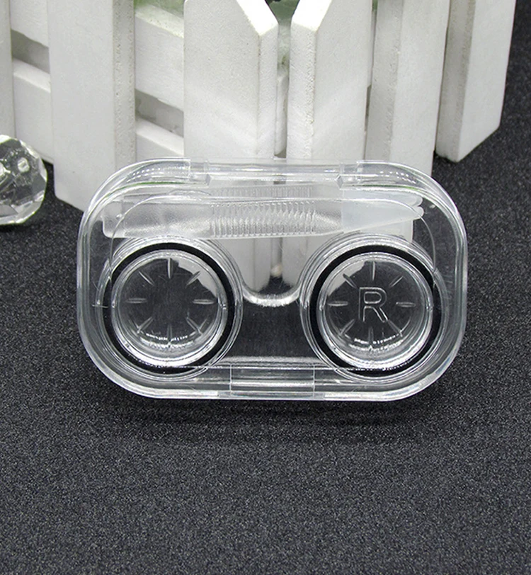 Оптовая продажа, портативный полностью прозрачный контейнер для контактных линз с логотипом на заказ