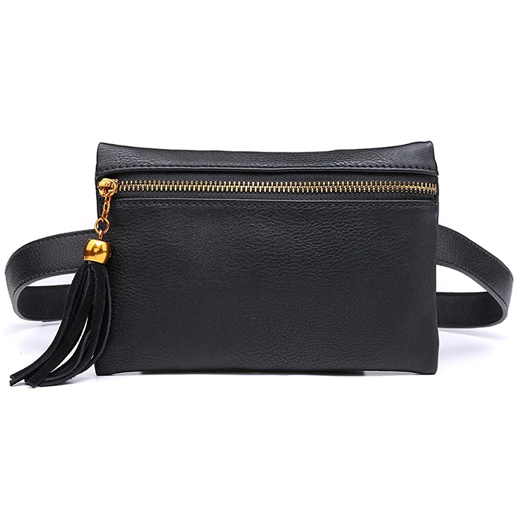 PU Leather Waist Pouch Fashion Belt Bag Travel Wallet Fanny Pack with Tassel