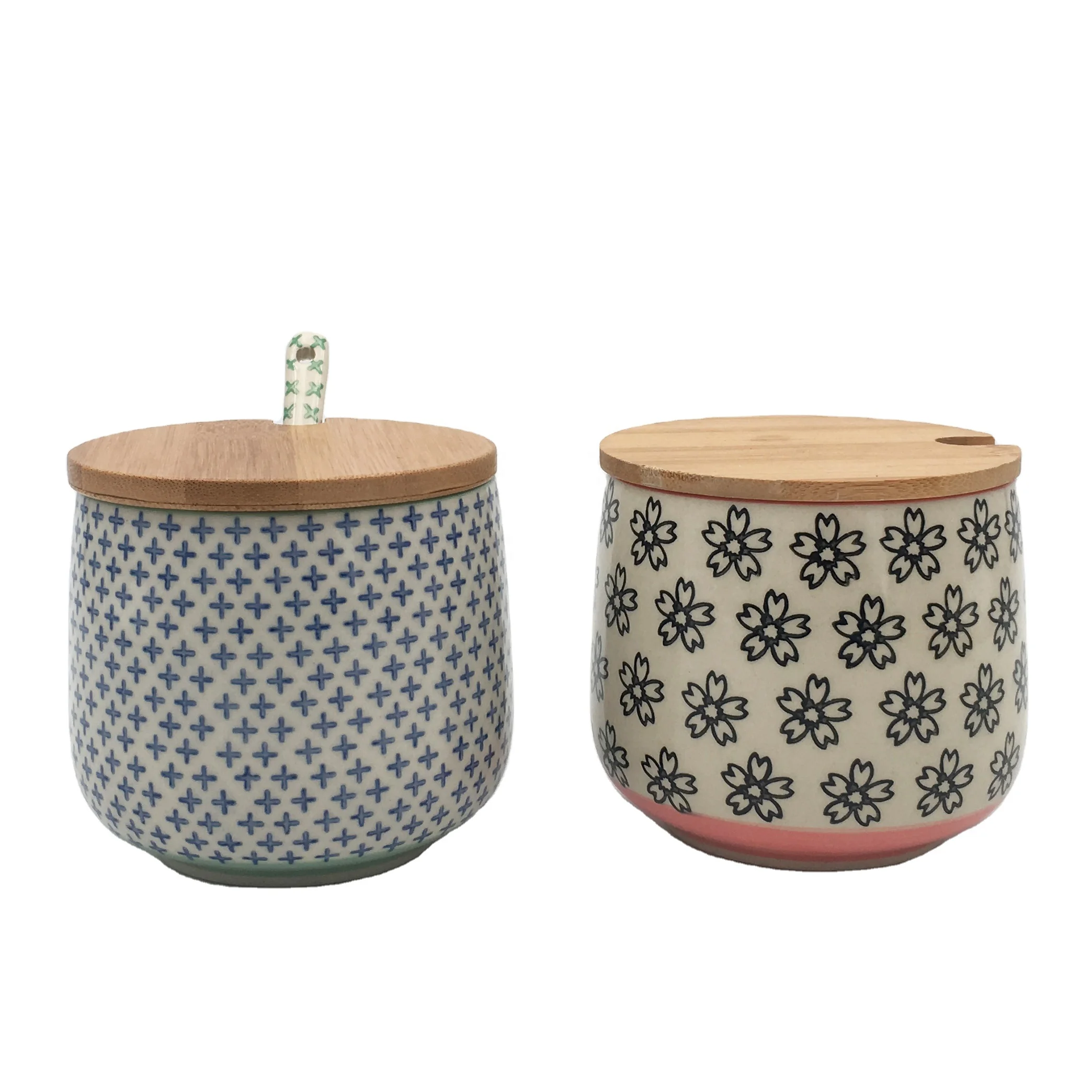 European style ceramic sauce pot pepper salt sugar pot with lid spoon