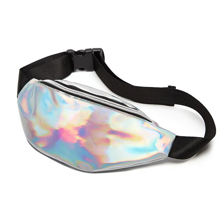 Multi-color waterproof pu leather holographic fanny pack waist pack bag for women