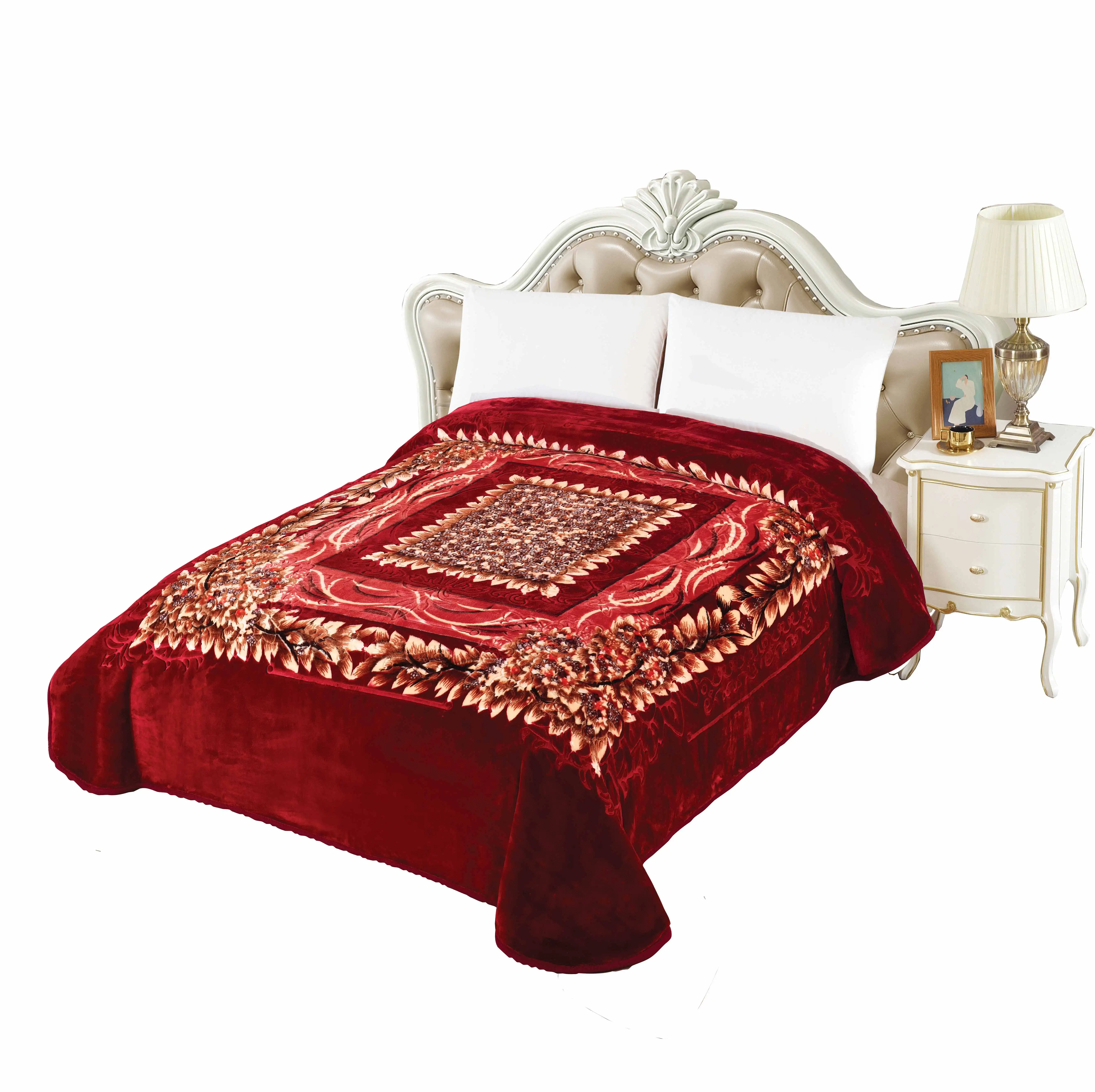 Korean Mink Blanket Wholesale Manufacturer 2 Ply Reversible Silky Super Warm and Cozy Embossed Queen Size Blanket for winter
