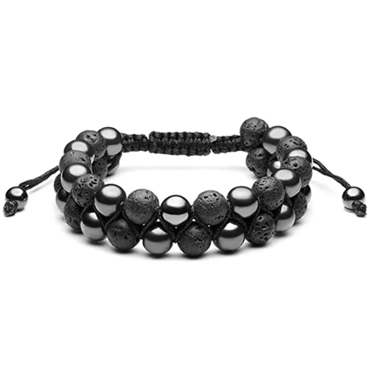 Natural Gemstone Tiger Eye Double Layers Stress Relief Macrame Adjustable Rope Beaded Bracelets For Men