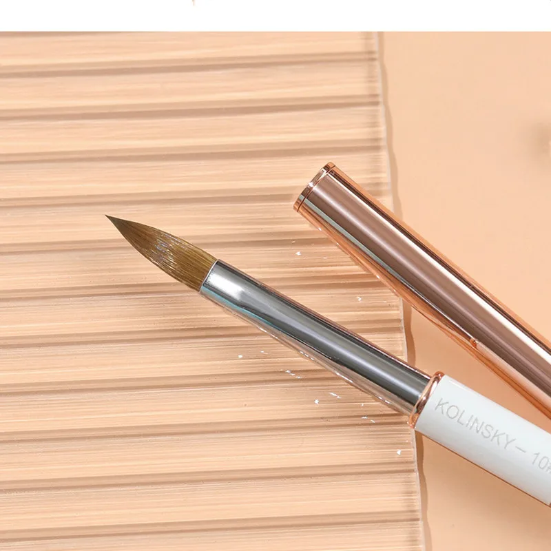 Wholesale Custom Logo Rose Gold Copper Parts Sliver Rhinestone handle 100% Pure Kolinsky Hair Acrylic Nail Art Brush