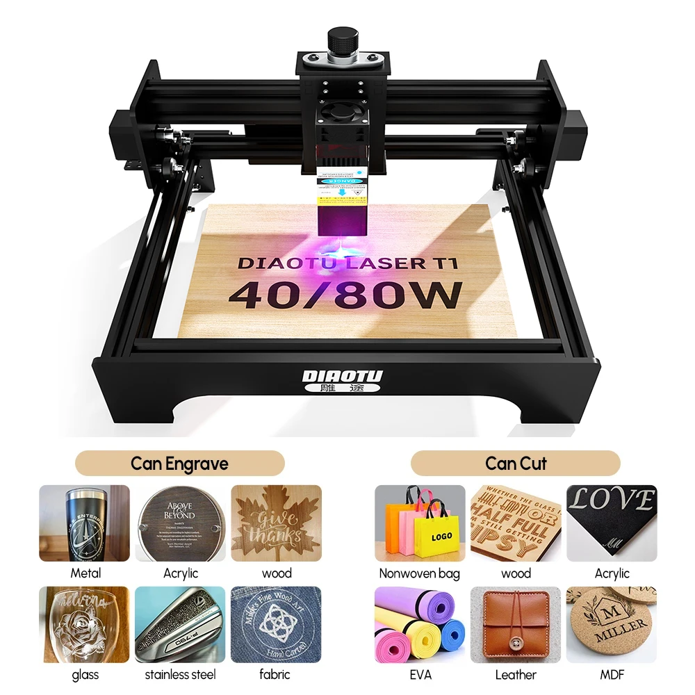 DIAOTU T1 Powerful Laser Engraver  80W Laser Engraving Machine 450nm  Blue Light Cnc Machine