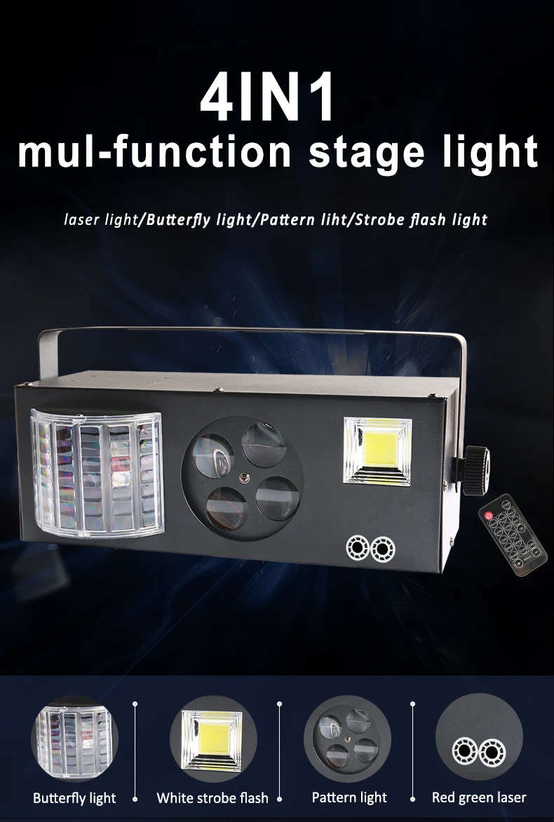 Cheap 4in1 RGB Led Laser Stage Light Projector Dj Lighting Strobe Dance Floor Sound Activated Led Disco Light For Party Club
