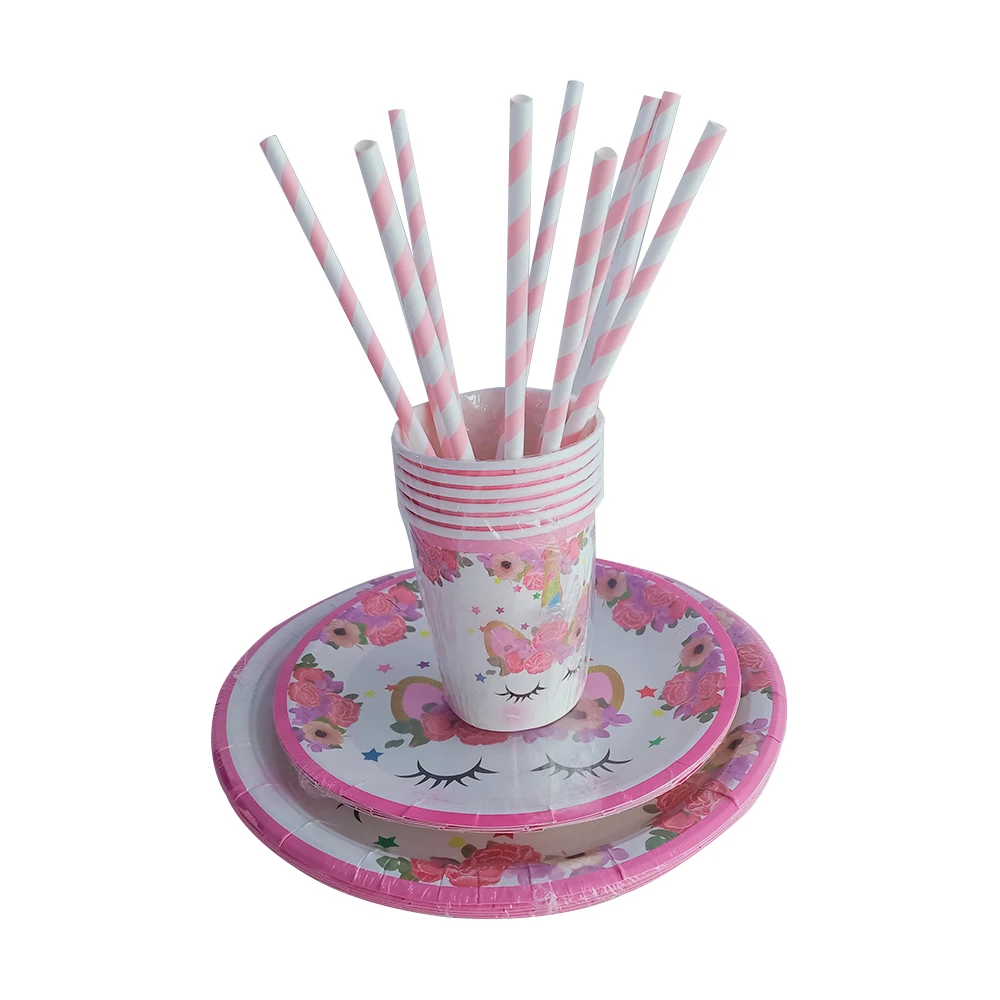 Magical  Unicorn Party decorations Supplies Serve Happy Birthday Banner Hats Plates Table Cloth