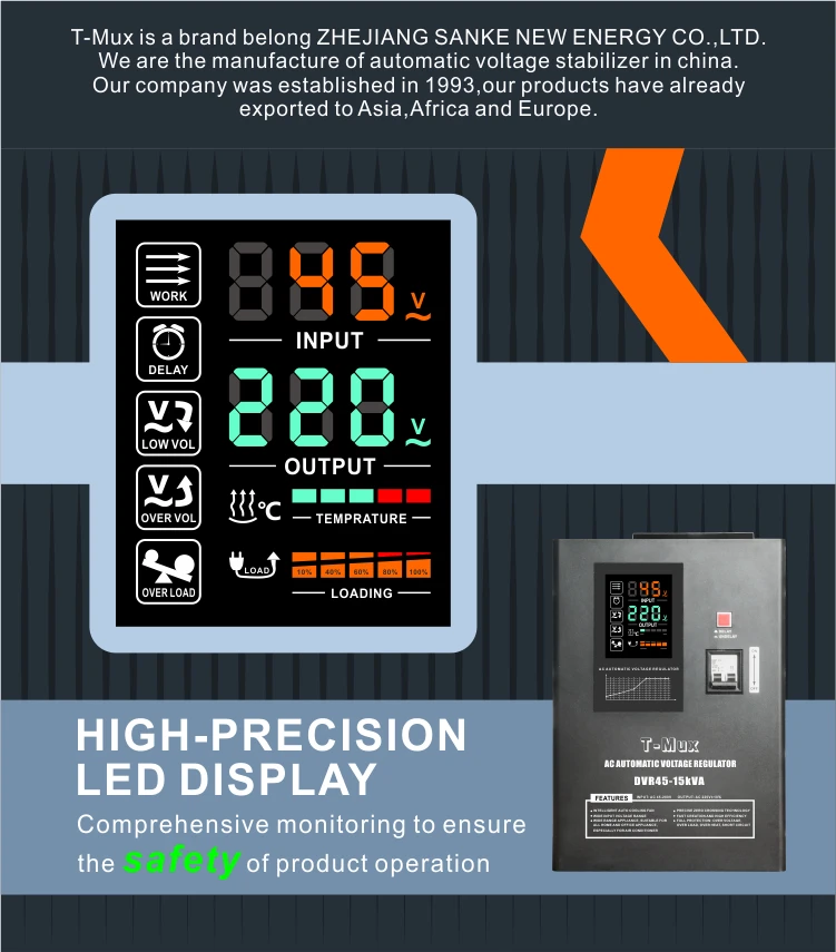 AVR-15kva single Phase voltage regulator stabilizer 1 phase 220V+/-20%/220V single phase voltage stabilizer with input 45-280V