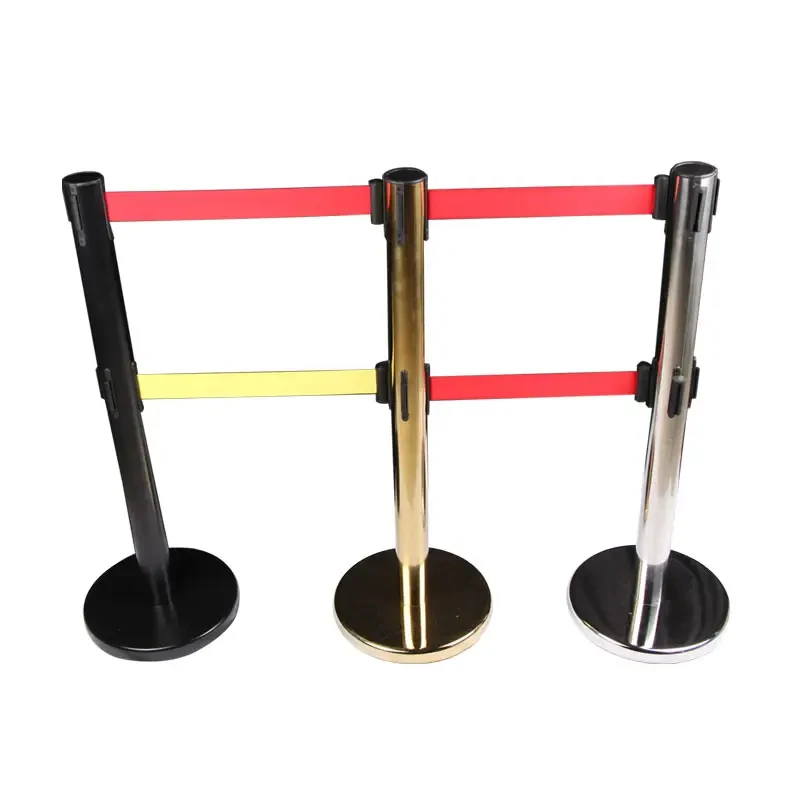 Portable Subway Museum Exhibition Black Belt Barrier Crowd Control Stanchion Retractable Barrier Posts with Double Belt
