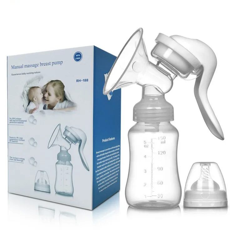 2021 150 ml Portable Single Hands Free Silicone Manual Breast Feeding Pump with Suction