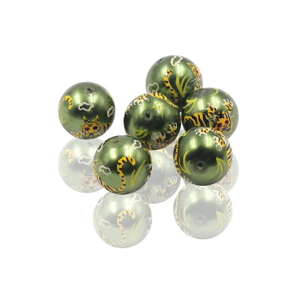 Stock Column Round Oval Shape Green Purple Pink Blue Dolphin Flower Pattern Painted Glass Beads By Handmade